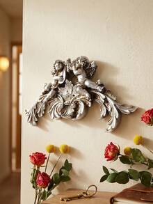 1 bức tượng thiên thần chơi đàn piano phong cách châu Âu cổ điển, chất liệu nhựa resin phủ lá vàng/bạc, thích hợp trang trí tường nhà, khách sạn, đám cưới, tiệc tùng và làm đạo cụ chụp ảnh. - Nhiều màu - Xem 11
