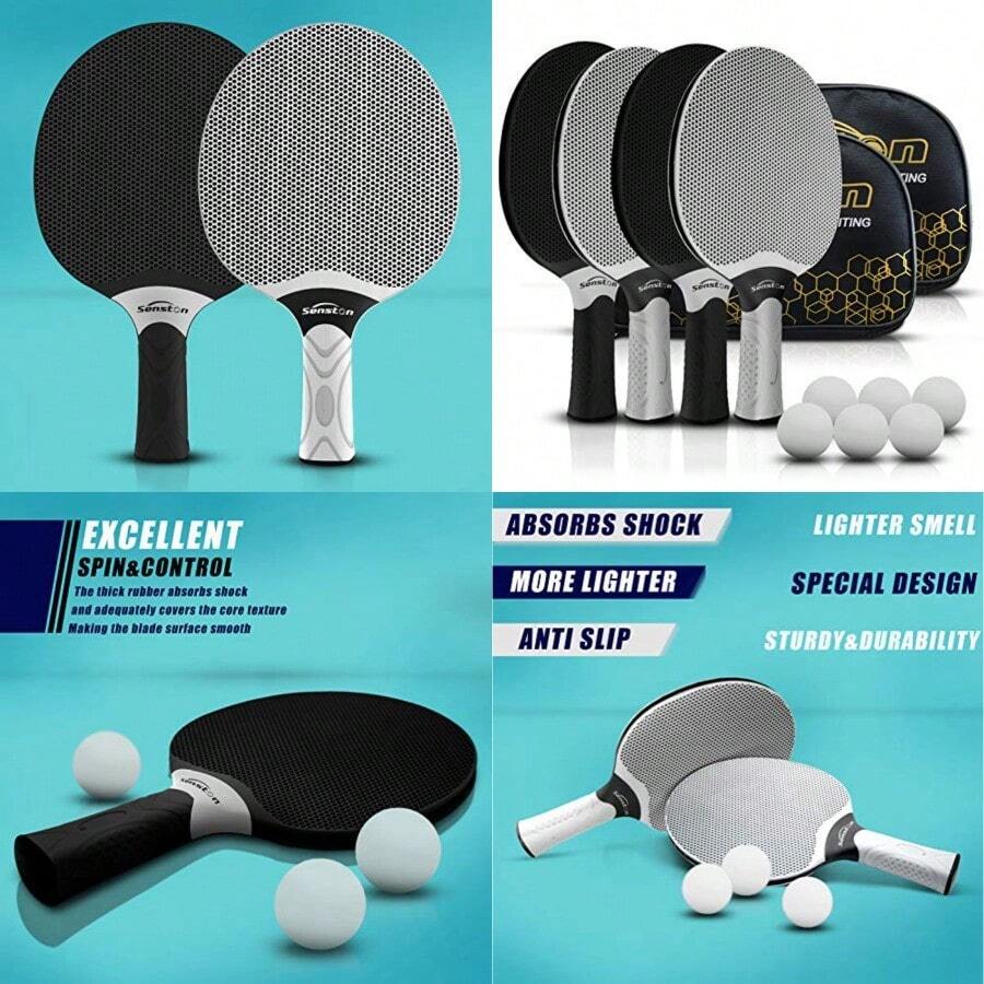 Gdo703deyi Table Tennis Rackets SetProfessional Ping Pong Paddle Set For 4 Players Composite Rubber Table Tennis Paddles Indoor Or Outdoor Games. - BlackWhite - View 1