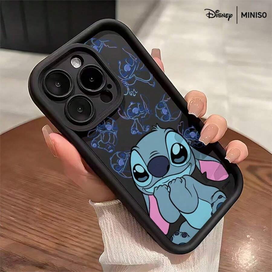 MINISO X Disney Stitch 彩色液體印花手機殼,適用於 iPhone 17/17 Pro/17 Pro Max/17 Air/16/15/14/13/12/11/X 系列,iPhone 17 Pro Max 手機殼,iPhone 17 Pro 手機殼,iPhone 17 手機殼,送給女友的聖誕禮物 - 黑色 - 查看 1