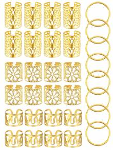 32 pièces Anneaux de cheveux multiformes floraux - Bracelets de cheveux en alliage réglables divers, bijoux de style bohème de jardin pour les dreadlocks et tresses des femmes, été, vacances, voyage - Doré - Voir 6