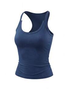 Slim Fit Sleeveless Vest Top For Women, Summer American Niche Style - Navy Blue - View 9