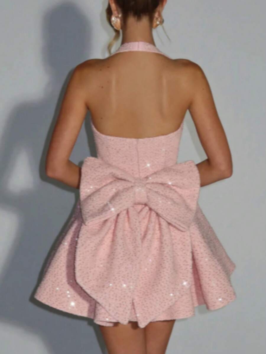 Đầm hè Onicee dành cho nữ, màu hồng bóng, kiểu dáng thanh lịch với nơ và cổ yếm, thích hợp cho lễ hội Carnival, lễ Phục Sinh, Ngày của Mẹ, hẹn hò, khiêu vũ, tiệc tùng, du lịch, kỳ nghỉ, đi biển và các dịp khác.