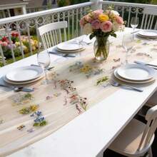 1pc, Champagne-Colored Embroidered Floral Mesh Streamers, Featuring Delicate Butterfly And Floral Embroidery On Soft Champagne Mesh. Ideal As A Tabletop Decoration For Spring Outdoor Garden Events, Romantic Wedding Table Runners, Dessert Shop Table - Champagne - View 6