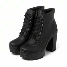 Women's Comfort Ankle Boot Short Shaft Medium Heel - Black - View 7