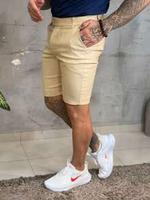 Men's Premium Tailored Ribbed Bengaline Shorts, Colorful, Stylish, And Sporty - Beige - View 3