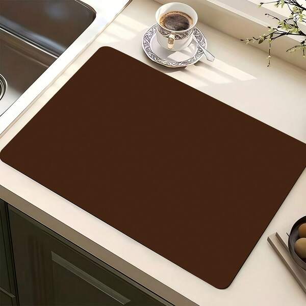 1pc Super Absorbent Quick Dry Non-Slip Kitchen Mat - Countertop Dish Drying Pad, Minimalist Brown Pattern, Non-Slip Base, Suitable For Coffee Bar, Dining Table - Easy Clean Surface And Fast Drying Design, Fits Modern Or Traditional Kitchen, Coffee Bar Accessories, Stylish Home Decor