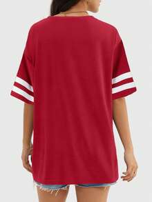 Speed mate Basic Loose Fit Short Sleeve Crew Neck T-Shirt, Burgundy - Red - View 4