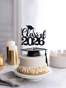 1pc Black/Gold/Blue/Pink/Red Class Of 2026 Cake Topper - Glitter Graduation Cap Decor - Congrats 2026 Graduates, 2026 Graduation Party Cake Decorations - View 3