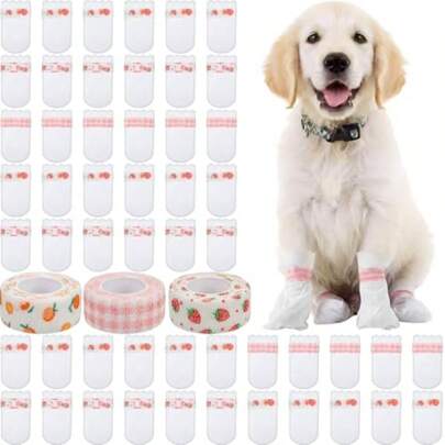 60 Pcs Disable Dog Booties Wit 3/5 Roll Protecs Bandage  Paw Protection Dog Feet Covers Pet Soes  Pe Paw Wound Recovery  Medium Large Pe L