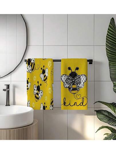 סט מגבות מטבח רכות ומודרניות בנושא דבורה וחסד, 100% פוליאסטר, ניתן לכביסה במכונה, מגבת כלים בצבע צהוב לעיצוב בית כפרי לקיץ