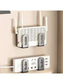 4 piezas Estante de almacenamiento montado en la pared sin perforación, adecuado para enrutadores, módems WiFi, decodificadores, gestión de cables, estantes de piedras preciosas sintéticas, estantes organizadores multifuncionales ahorradores de espacio con adhesivos, regalos para mujeres - Multicolor - Ver 6