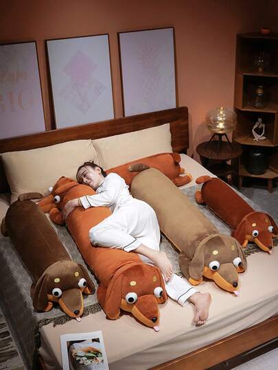 1pc Cartoon Sausage Dog Plush Doll Pillow, Bedroom Bedding Cushion, Children Sleeping Companion Doll, Party Decoration Pillow