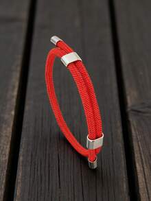 1条可调节尼龙编织绳手链，简约商务风格，适合男士日常通勤和办公佩戴 - 銀環扣手繩 - 查看 4