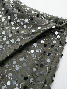 Sequin Decor Double-Breasted Mini Skirt Spring - Green - View 3