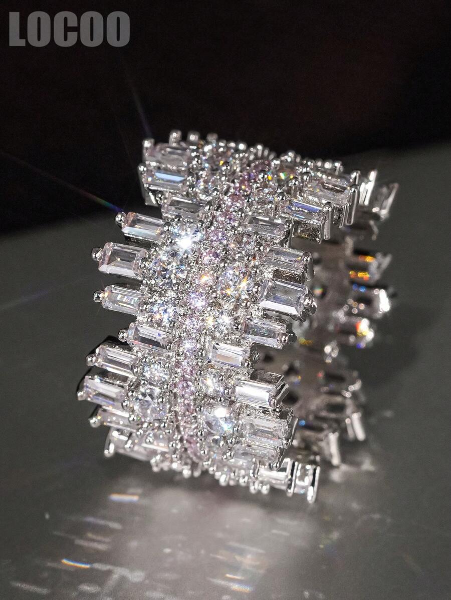 1枚优雅立方氧化锆石戒指,适合女性佩戴,适合婚礼、订婚、周年纪念派对佩戴,情人节礼物 - 4# - 查看 1