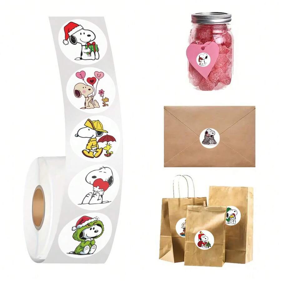 SNOOPY 500张/套 情人节史努比卷贴纸 可爱爱心形状贴纸 包包/瓶子/文具 手工DIY材料 四季通用 - 彩色 - 查看 1