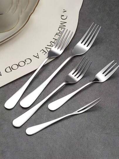 5pcs Stainless Steel Forks Set, Salad, Fruit, Hotel Western Food, Pasta, Cake, Ice Cream Dessert Forks