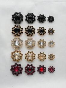 5pcs Elegant Crystal Flower Metal Buttons - Suitable For Shirts, Sweaters, Jackets And Coats - DIY Sewing Crafts, Gold/Black - Multicolor - View 13