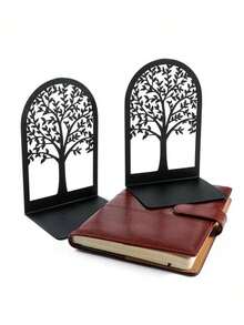 1 par de sujetadores de libros de metal con diseño de árbol de la vida, negros, para escritorio de oficina y hogar, regalo para amantes de los libros, estantería de escritorio de hierro - Multicolor - Ver 7