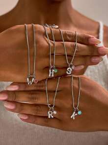 Dây chuyền vàng 18K đính đá quý theo tháng sinh, mặt dây chuyền chữ cái dạng hộp, có thể điều chỉnh độ dài, chống nước, không gây dị ứng, quà tặng Giáng sinh. - vòng cổ chữ cái đơn - Xem 11