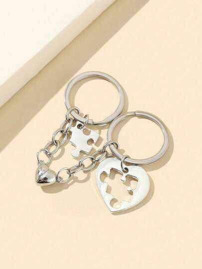 New Magnetic Heart Puzzle Keychain Pair, Alloy Heart Puzzle Couple Keychain, Cute Romantic Valentine's Day Gift For Boyfriend Girlfriend Wife Husband, Bag Decoration Pendant, Holiday Creative Gift, Suitable For Daily Use, Gift For Friends
