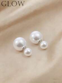 1 Đôi bông tai đính ngọc trai giả hai mặt màu trắng, kiểu dáng thanh lịch, tối giản, phong cách Pháp cổ điển, phù hợp cho các cô gái tuổi teen đeo hàng ngày, dự lễ hội và tiệc tùng. - Ngọc trai giả hai mặt - Xem 8