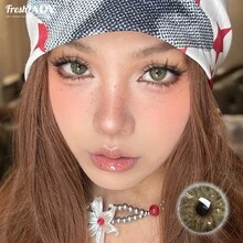 FRESH LADY 1對橄欖綠色隱形眼鏡，微妙融合眼色，自然柔和逼真虹膜鏡片，適合日常配戴、派對、杜拜妝容，年戴，14.20mm - 綠色 - 查看 3