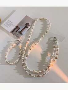 1个创意卡通棕色贝壳珍珠手机壳，带可拆卸腕带，长/短款多功能优雅设计 - 彩色 - 查看 1