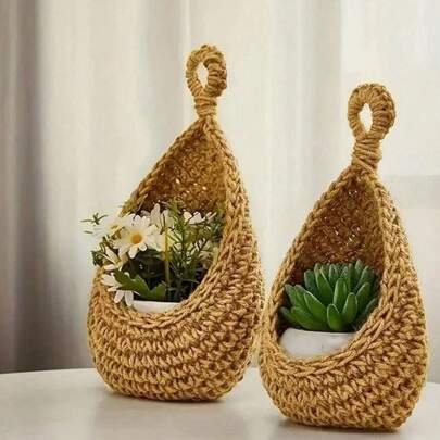 Bộ 3/6 giỏ treo tường kiểu Boho đan thủ công, giỏ đựng đồ hình giọt nước treo tường, thích hợp để đựng trái cây, rau củ, tỏi, hành tây, chậu cây, tuyệt vời cho trang trí nhà cửa, nhà bếp, sân vườn.