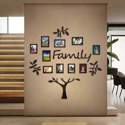 1 Set Family Tree Wall Decor, Acrylic DIY Splicing Mirror Sticker, Photo Frame Collage Home Decor For Living Room Bedroom Dining Room Office New House Gift Set