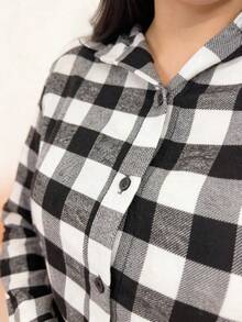 Women's Plaid Flannel Shirt Casual June Party Fashion Overlay Flannel Blouse Autumn Winter - 黑色 - 查看 5