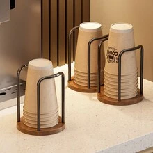 Vintage Style Cup Holder, Coffee Corner Tea Cup Storage Rack, Desktop Paper Cup Dispenser For Cafe - Brown - View 5