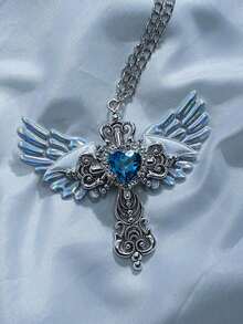 1pc/2pcs Gothic Sexy Accessories Wing Cross Pendant Necklace Y2K Jewelry Heart Crystal Choker Punk Charm Necklace, Suitable For Women/Girls Daily Wear Or As Valentine's Day, Mother's Day Gift - Y2K項鍊 - 查看 7