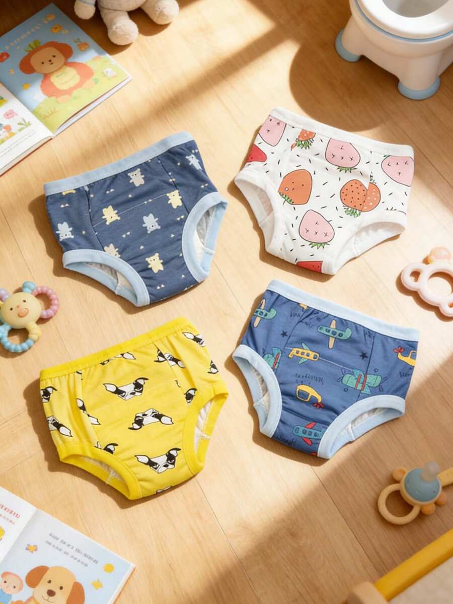 4 件防漏如厕训练裤，升级版裤腿可防止侧漏，可清洗可重复使用的儿童内裤，婴儿礼物 - 彩色 - 查看 1
