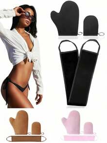 2pcs Self Tanning Kit - Self Tanning Gloves, Back Applicator, Mini Face Tanning Mitt - Streak-Free, Soft & Smooth, Reusable, Washable, Unisex, Includes Storage Bag, Box, Hair Clips - Multicolor - View 2