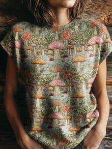 2026 New Arrival Women's Retro Colorblock Print Crew Neck Loose Knit Top;Summer Tops;Summer Outfits For Women;Summer Clothes - 混合色3 - 查看 3