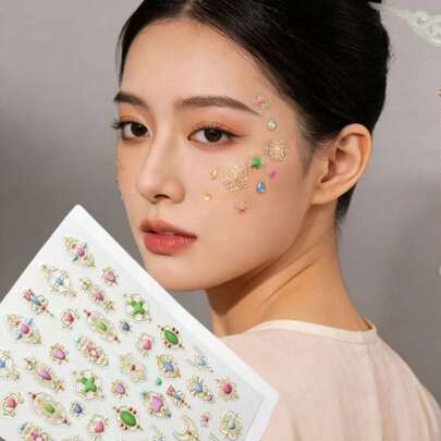 1pc Gilded Gem Face Decor Sticker, Waterproof , Complements Traditional Chinese Makeup And Hanfu Outfits, Ideal For Stage Performance Facial Makeup Decoration