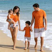 Family Matching Swimsuits Two Piece Bikini Set Ruffles Bathing Suits Mommy And Me Matching Swimwear Father And Son Matching Swim Shorts Men And Boy Swim Trunks Summer Vacation Beachwear - 男士 - 查看 1