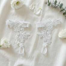 EVERDINAH 白色蕾丝刺绣新娘赤脚凉鞋，波西米亚风沙滩婚礼脚链，新娘脚链凉鞋，婚礼沙滩配饰 - 白色 - 查看 3