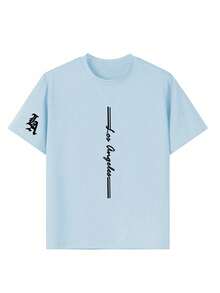 Camiseta infantil masculina com estampa de Los Angeles, tecido macio e confortável, ideal para esportes ao ar livre, uso casual, streetwear, escola e perfeita para a primavera e o verão. - Baby Azul - Ver 4