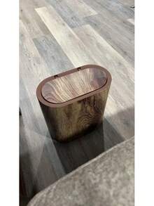 EZIFY 1Pc 3.7Gal Plastic Slim Trash Can With Press Lid, Dual Compartment Waste Bin, Built-In Handle Easy-Clean For Tight Spaces/Home/Commercial, Narrow Fit - 1PC-- Wood Grain - View 2