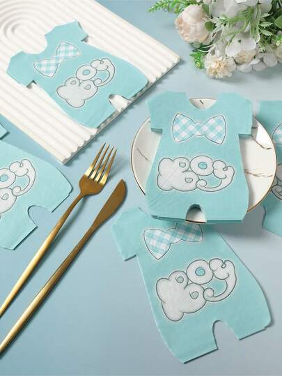 20pcs Gender Reveal Blue Paper Napkins, Clothing Shape Napkins, Birthday Decorations, Birthday Party Supplies, Babe Party Napkins, Tissue, B Oy's Birthday, Gender Reveal Party, Birthday Gifts, Party Favors, Babe Shower Decor, Birthday Decorations For Home, Kitchen Supplies, Gender Reveal Themed Party Decorations