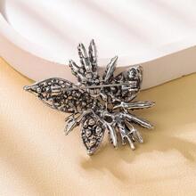 1pc Vintage Sparkling Crystal Flower & Leaf Brooch Pin, Antique Shiny Crystal Lapel Pin, Retro Jewelry Gift For Women, Mother's Day, Christmas, Birthday - Bouquet - View 6