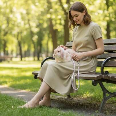 Dây dắt thú cưng Rabbit Pearl, chất liệu giả ngọc trai sáng bóng và dây xích kim loại, móc tháo nhanh, nhiều màu sắc để lựa chọn.