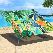 1pc 2D Tropical Jungle Art Print Sunshade Canopy, Easy To Store And Install, Suitable For All Season Garden, Camping, Beach, Patio, Comes With Fixing Ropes, 2D Flat Design - A - View 6