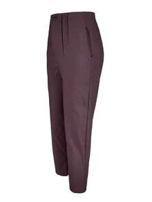 Women's Solid Color Slim Fit Casual Commuter Pants, Medium Stretch Polyester Fabric Pink Spring - 紫色 - 查看 7