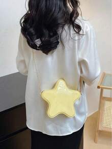 1pc Star Pattern Mini Cute Candy Color Crossbody Bag, 2024 Spring New Solid Color Y2K Fashion Phone Handbag And Wallet, Star Shaped PVC Bag, Cartoon Star Bag, Adorable Mini Chain Crossbody Bag, Kawaii PVC Jelly Coin Purse - 黃色 - 查看 3