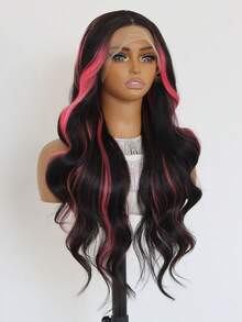 Pink Highlight Lace Front Wig - 13*4 Inch, Body Wave, Synthetic, Glueless, Long Wavy For Daily Use - Pink Highlight - View 6
