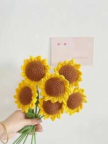 10pcs Handmade Crochet Sunflower Gifts, Everlasting Artificial Woven Sunflowers, Smiling Realistic Woven Sunflowers, Preserved Flowers, Best Gifts For Father's Day, Back To School, Birthday, Wedding, Graduation, Teacher's Day, Suitable For Restaurant, Room, Bedroom Decor, Holiday Gifts, Party Decor, Home Decor, Back To School Gifts For Girls And Boys, Graduation Gifts, Pink Room Decor - Multicolor - View 5