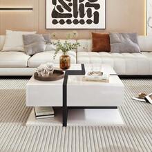 High-Gloss Coffee Table With 4 Drawers, Linear Design And Unique Color Combination, Storage Space Underneath. 78 X 78 X 36 Cm. - 白色 - 查看 12